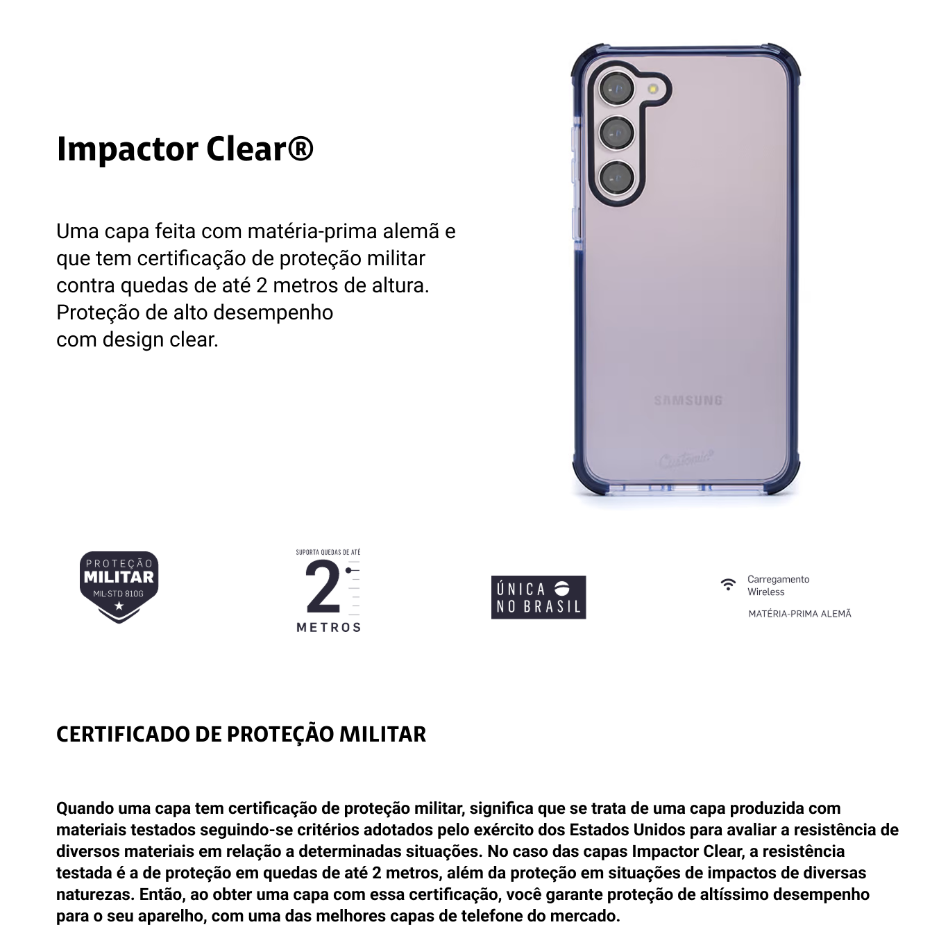 linha impactor de proteção militar, impactor ultra clear, a maior proteção do Brasil. caracteristicas: 1 - proteção militar MIL-STD 810G, 2 - segura quedas de até 2 metros, 3 - única no Brasil