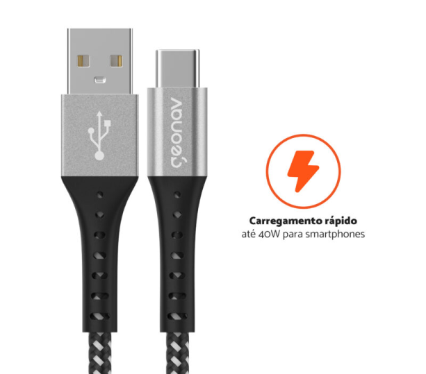 Cabo carregamento rápido até 40w para smartphones