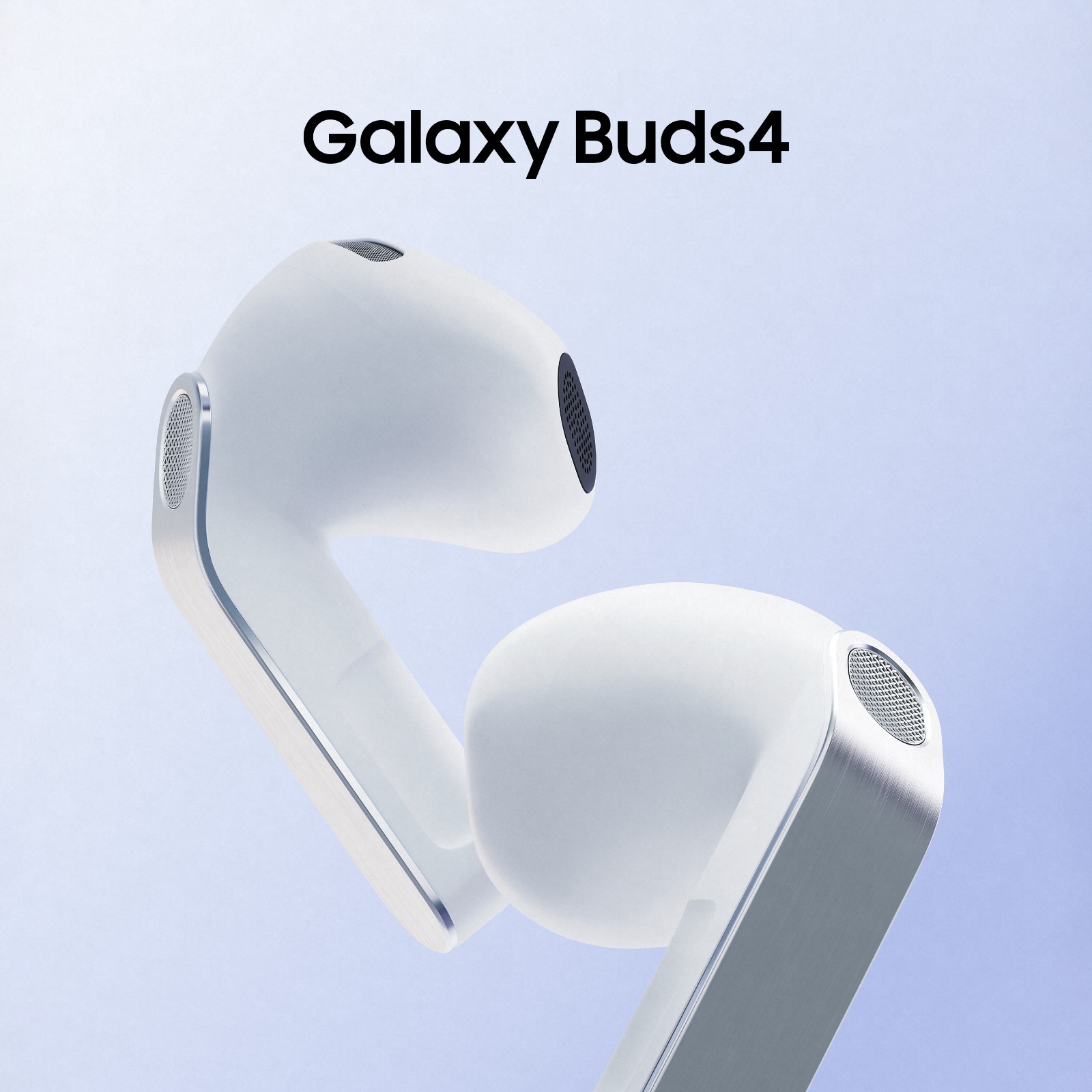 Close up of the corner of Galaxy Buds Ultra in Cobalt Violet, showing camera lenses with a S Pen placed in front of the device. Galaxy AI