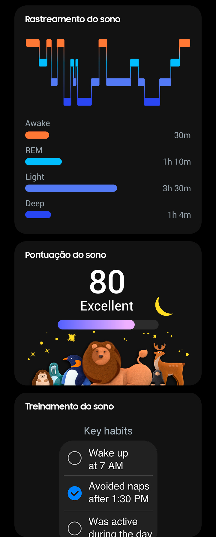 Vemos um Galaxy Fit3 exibindo a tela de mensagem SOS com dois botões, Cancelar e Chamada de Emergência. À direita, o botão Home é exibido com o texto 'Pressione 5 vezes'. Ao lado dela está a tela de informações médicas que mostra condições médicas, alergias e medicamentos atuais.