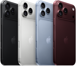 Parte de trás de quatro aparelhos iPhone 18 Pro enfileirados nas quatro cores: bordô, glacial, prateado e preto, mostrando o sistema de câmera Fusion Pro no canto superior esquerdo, com três lentes, microfone e flash