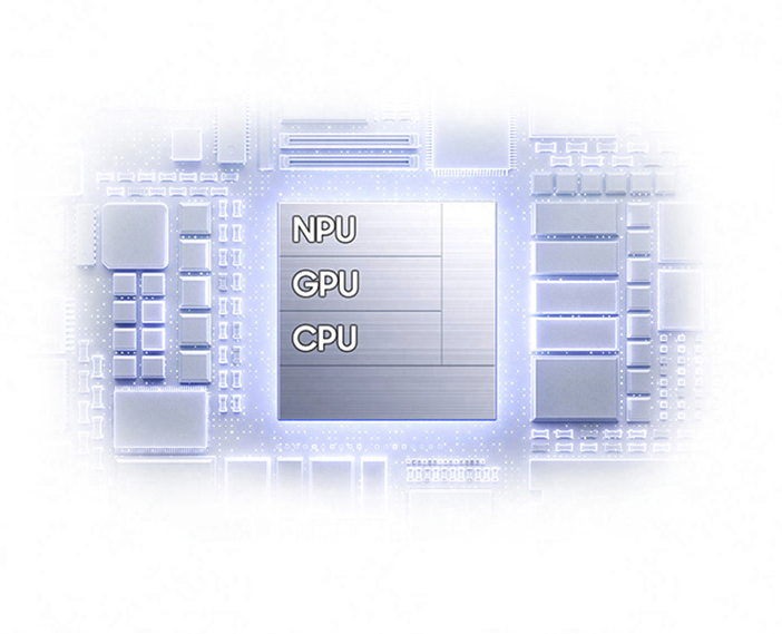 O chipset personalizado com NPU, GPU e CPU.