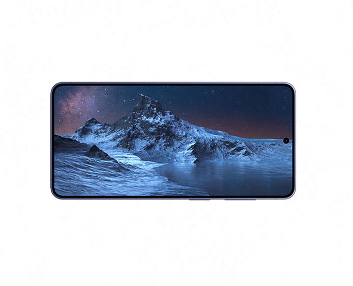 A tela do Galaxy S26 mostra uma cena natural de aurora.