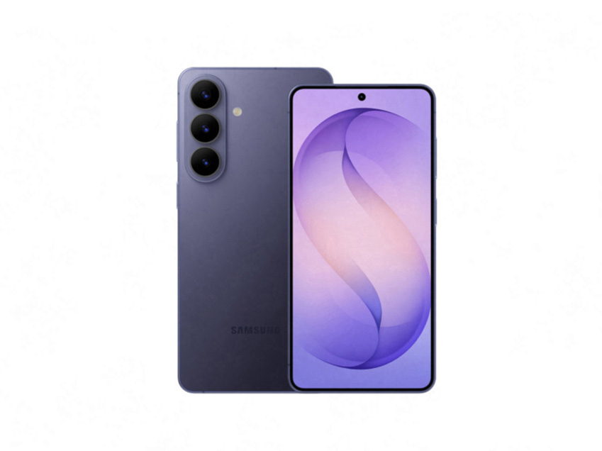 O Galaxy S26+ aparece em uma visão lateral, destacando seu perfil fino. Em seguida, o S26 surge ao lado do primeiro dispositivo. Os dois aparelhos giram juntos até que o Galaxy S26 é visto pela tela principal e o Galaxy S26+ pela parte traseira.